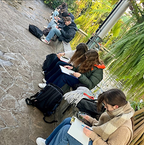 schetsen in de plantentuin